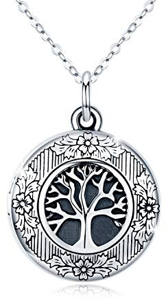 CUOKA MIRACLE Baum des Lebens Bild Kette 925 Silber Lebensbaum Medaillon Halskette Foto Amulett Bilder Anhänger Halskette zum Öffnen von Bildern Schmuck Geschenke für Damen Frauen Mädchen