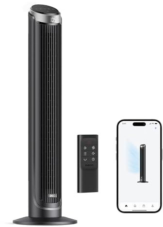 Dreo Ventiladores de torre inteligentes para dormitorio, ventilador interior giratorio de 90°, 5 velocidades, 4 modos máximos, temporizador de 12 horas, LED táctil, control