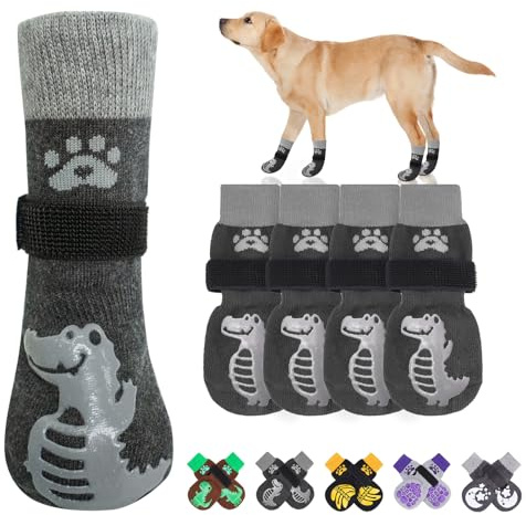BEAUTYZOO Rutschfeste Hundesocken gegen Lecken der Pfoten, Hundeschuhe für heißen Gehweg, Pfotengriffschutz, Traktion auf Holz-/Hartholzböden, Senioren, kleine, mittelgroße und große Hundestiefel