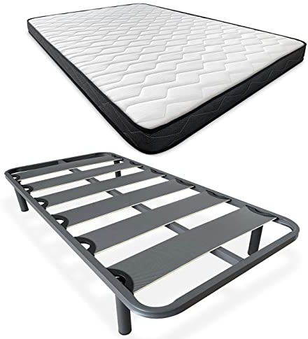 Somnia Descanso - Cama Completa con Colchón Versalles Reversible (Cara Invierno/Verano) + Somier Reforzado 40x30mm con 4 Patas Metálicas Roscadas, 105 x 190