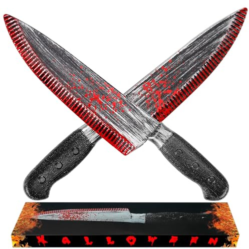 Coltello finto per Halloween, confezione da 2 coltelli falsi insanguinati per Halloween Horror Props uccide il coltello da macellaio, classico coltello da scherzo per costume di Halloween, accessorio