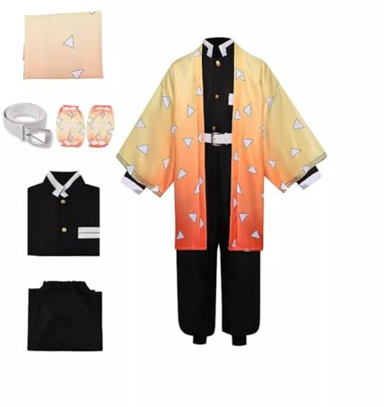Koongso Costume de costumade Zenitsu Anime pour enfants – Tenue kimono Zenitsu pour garçons – Costume d'Halloween pour jeu de rôle – Ensemble complet