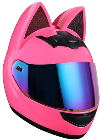 Casque de Moto à Oreilles de Chat, Casques intégraux avec visières, Casques de Motocross homologués ECE pour Hommes et Femmes Adultes, Quatre Saisons G,L57-59CM