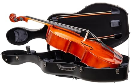Crossrock Polycarbonat-Koffer mit Rollen für 4/4 Cello in voller Größe, inklusive Außentasche für Noten, 3 Griffen und abnehmbaren Gurten – Schwarz (CRF4050CEFBK)