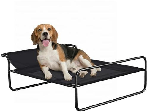 PawHut Hundeliege Outdoor für mittelgroße Hunde 91 x 69 x 29 cm Schwarz | Erhöhtes Hundebett, Kühlende Haustierliege, Atmungsaktives Mesh, Stahlrahmen, Haustierbett für Draußen Camping