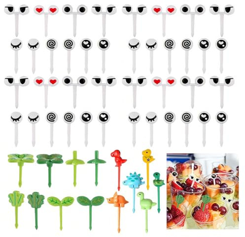 SIVZUMO 54 Pcs Tenedor de Frutas Niños Comida Pastel Selecciones Reutilizable Palillo de Dientes Decoración Tenedor Decoración Comida Selecciones para Postre Fruta