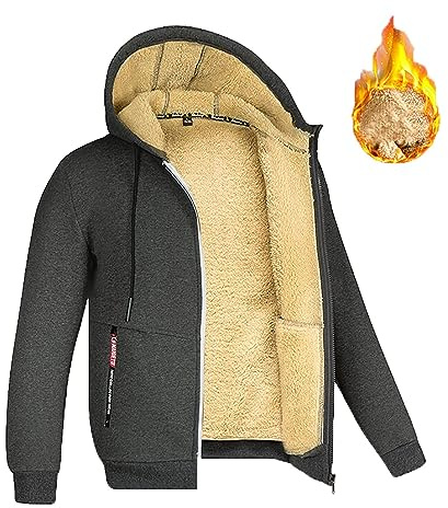 Fleecejacke Herren Winter Full Zip Sherpa Gefüttert Kapuzenjacke Casual Solid Langarm Jacke Warm Verdickte Hooded Sweatshirt mit Tasche und Kordelzug