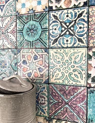 Newroom Tapete Türkis Vlies Fliesenoptik - Vintage Mosaik Kacheln orientalisch für Wohnzimmer Schlafzimmer Küche