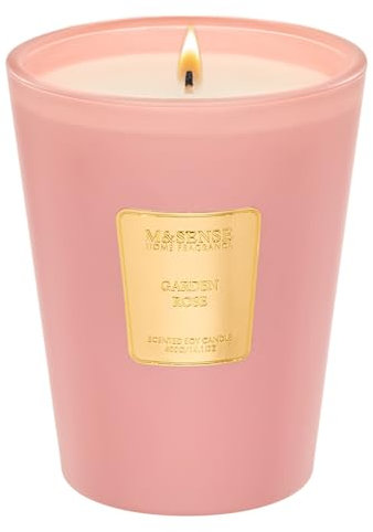 M&SENSE Candele Profumate alla Rosa da Giardino, 400 g, Candele Floreali con Fino a 75 Ore, Candele a lunga combustione, Regalo perfetto per le donne
