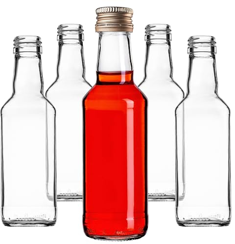 KADAX Lot de 100 Bouteilles en Verre 200ml avec Bouchon à vis doré – Bouteilles vides à remplir pour Liqueur, schnaps, Huile et vinaigre, Conservation Alimentaire