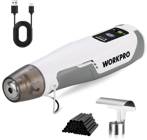 WORKPRO Mini Heat Gun, 8 V Cordless Hot Air Gun with Reflector Nozzle and 50 pc Heat Shrink Tubes, 3 Temp Settings for Crafts, Paint Stripping, Shrink Wrap, Resin, Repair