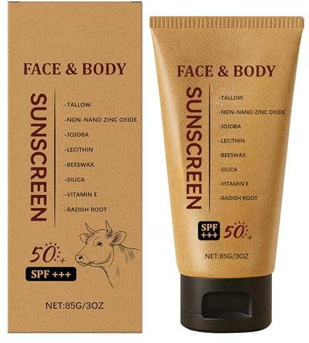 Ledeak Crema Solar con Sebo de Ternera SPF50+, Natural Protector Solar Facial, Hidratante Crema de Sol para Facial y Corporal, Resistente al Agua No Grasa Beef Tallow Sunscreen para Hombres Mujeres
