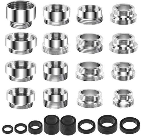 Faucet Adapter Kit, 16 Pcs Kitchen Tap Adapter Kit with 32PCS Spacers,Kitchen Faucet Accessories Adapter, Male Female M16-28 Sink Faucet Aerator Adapter for Connecting Garden Hose Sink Sprayers