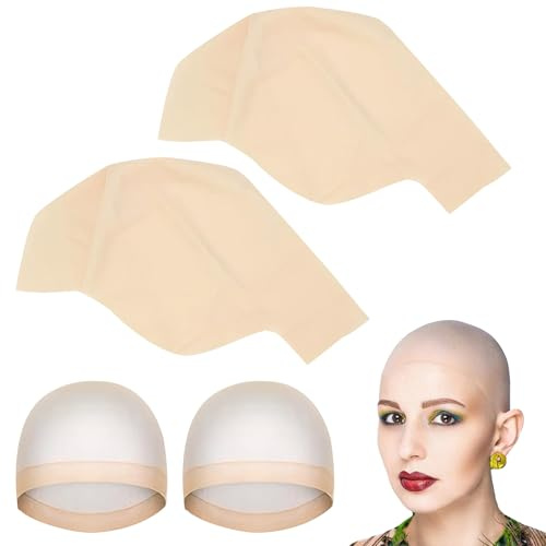 ZhongShuang 2 Stück Latex Glatzenkappe, Erwachsene Latex Glatze Hut Mit Haarnetz,Glatze Perücke Hut,Cosplay Zubehör Karneval Make-Up Kostümzubehör Für Männer Und Frauen(Einheitsgröße)