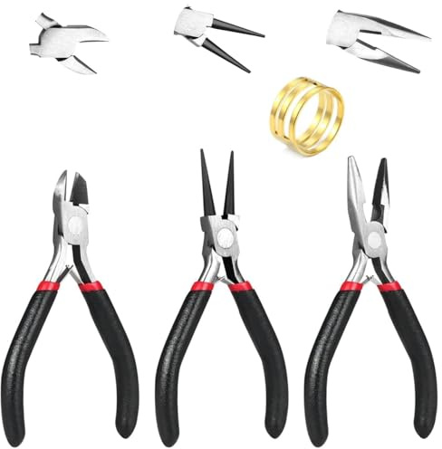 4Pcs Jewelry Making Tools,Ergonomic Round Nose Jewelry Pliers | Rustproof ,Beading Cutting Needle Nose Pliers Kit,Chain Nose Diagonal Pliers,for Rings Making Repairing,DIY Craft Supplies