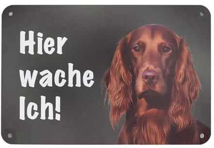 Irish Red Setter Jagdhund - Hier wache ich! Premium-Schild für den Gartenzaun & Grundstück, Warnschild Hund, Sicherheit, Deko & Geschenk, UV- und wetterfest, Alu-Verbund, 24 x 16 cm - Made in Germany