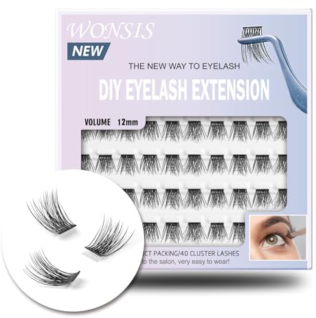 Lash Clusters, DIY Eyelash Extension, Reusable Volume Individual Lashes, Wispy Artificial Natural Look for Cluster Lashes, C Curl Lashes Pack (Volume-12mm)