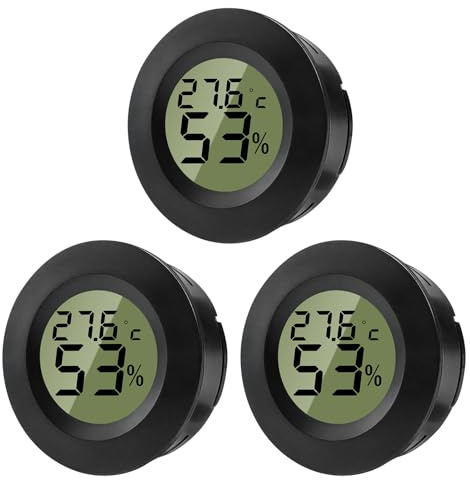 ZHITING 3er Set Thermometer und Hygrometer Innen Luftfeuchtigkeitsmesser | Digital Mini Rund Raumthermometer für Innenräume, Gewächshäuser, Terrarien, Gitarrenkoffer, Zigarrenhumidor und Brutkasten