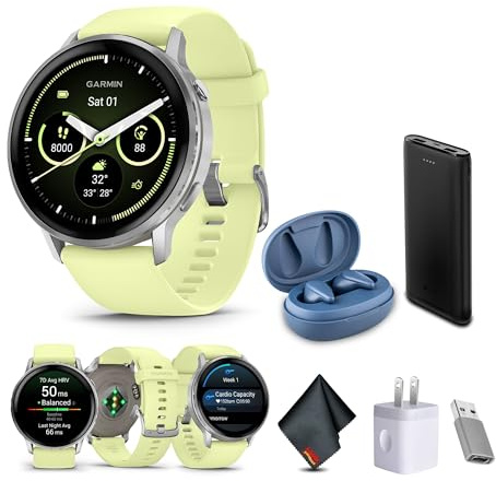 Garmin Venu 4, 45mm, Advanced Fitness and Multisport Tracker GPS Smartwatch, 1.4 AMOLED Display, Built-in Flashlight, 12 Days of Battery Life, Silver with Citron Silicone Band (Watch Bundle)
