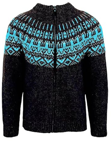 Generisch Maglione da uomo Slim Fit con cerniera, Giacca in maglia con cerniera in lana, Caldo Maglione in maglia grossa, Pullover unisex a maglia grossa, Maglione islandese con motivo islandese