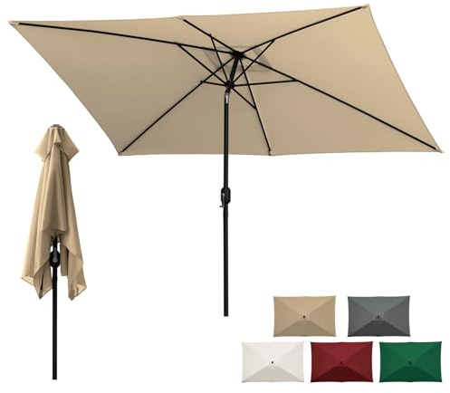 Tysobes Ombrellone da giardino rettangolare, 2 x 3 m, protezione solare UPF 50+, con manovella, per terrazze, balcone, piscina, senza base, tortora