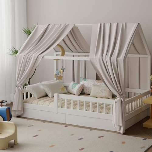 Pacok Hausbett Himmel 2er-Set, Betthimmel Hausbett 145x350 cm Creme | Weicher Baumwollstoff Stoffhimmel, Hausbett Deko in 5 Farben, Hausbett Vorhang für Mädchen und Jungen, Himmel für Hausbett