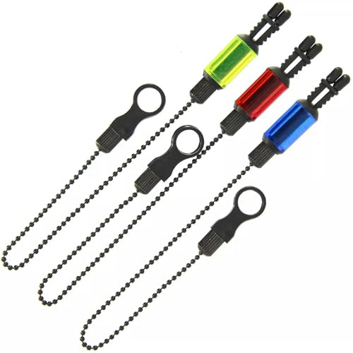 3x Carp Fishing Bite Indicators Set – 18cm Chain Swinger Bobbins in Bright Colour Red, Green & Blue for Precise Bite Detection