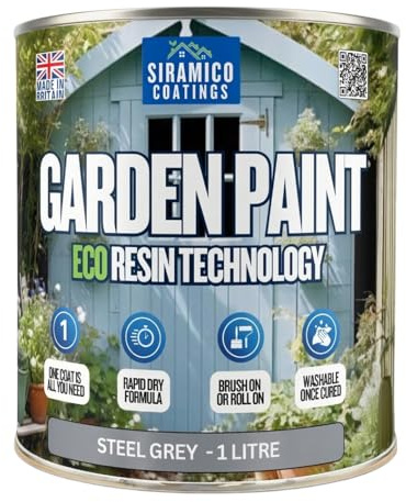 SIRAMICO COATINGS Garden Paint – 1 Litre - Eco Resin Premium One Coat Garden Paint for Garden Furniture (Steel Grey)