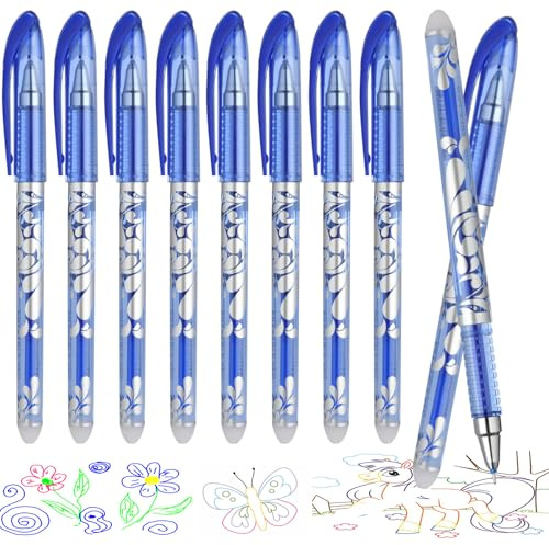 Ainiv 8 raderbar penna, värme med värmekänsligt bläck, påfyllningsbar roller med integrerat suddgummi, för skrivning, kontorsmaterial, kontor och skola, blå, 0,5 mm streck