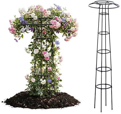 225cm Obélisque de Jardin, 185cm Treillis Ombrelle, Vertical en Métal Cadre d'escalade de Parapluie de Glycine pour Plants Grimpantes, Plants en Pot, Clématite, Rose(Black,225cm/7.4ft)