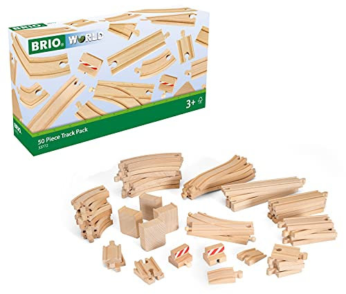 BRIO World 33772 Großes Schienensortiment 50 Teile - Schienen Set Eisenbahn - Kleinkindspielzeug empfohlen für Kinder ab 3 Jahren