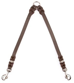 CopcoPet Fettleder-Doppelleine 50 cm x 15mm Braun – Koppel & Zwillingsleine für 2 Hunde – Robuste Verbindung mit 2 verchromten Karabinern – Geflochten & langlebig – Für große Hunde