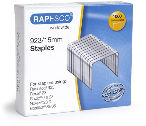 Rapesco 1239 Typ 923/15 mm Kraftig Galvaniserad Fintrådsklammer, Låda med 1000