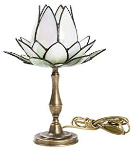 arterameferro Lampada abat-jour in ottone brunito con vetro tiffany FIORI DI LOTO BIANCO
