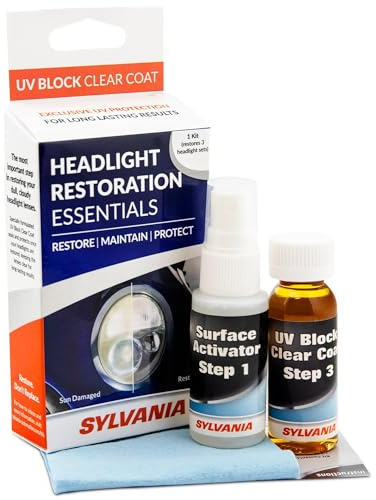 SYLVANIA - Headlight Restoration Kit - 3 Easy Steps to Restore Sun Damaged Headlights With Exclusive UV Block Clear Coat, Light Output and Beam Pattern Restored, Long Lasting Protection