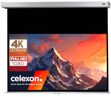 celexon Professional Plus Rollo-Leinwand 90 | 200x113 cm 16:9 | manuell ausziehbare 4K, Full-HD Beamer-Leinwand für Büro-Präsentationen & Heimkino-Projektionen | Wand- & Deckenmontage