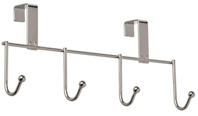 WENKO Tür-Hakenleiste, Vier Haken für Handtücher und Geschirrspültücher, zum Einhängen an Schublade und Schranktür, geeignet für Bad und Küche, aus verchromten Metall, 24 x 10 x 6 cm