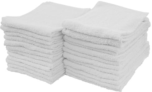 S&T INC. Multipurpose Cotton Terry Cleaning Towels for Home, Automotive, and Garage, 14 Inch x 17 Inch, White, 24 Pack