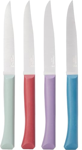 Opinel - Coffret 4 Couteaux de Table Bon Appétit+ Glam - Lame Denture Velours Inox - Manche Confort - Fabrication Française - Bleu Canard, Violet, Sauge, Grenat