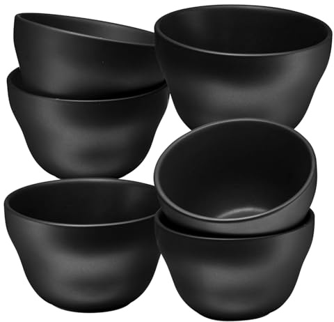 Bruntmor Set of 6 Ceramic Dessert Bowls - 8 Oz Chip and Dip Bowls for Parties, Small Ceramic Ramekins Set for Snacks, Nuts, and Dips - Custard Cups - Oven, Microwave, Dishwasher Safe - Matte Black