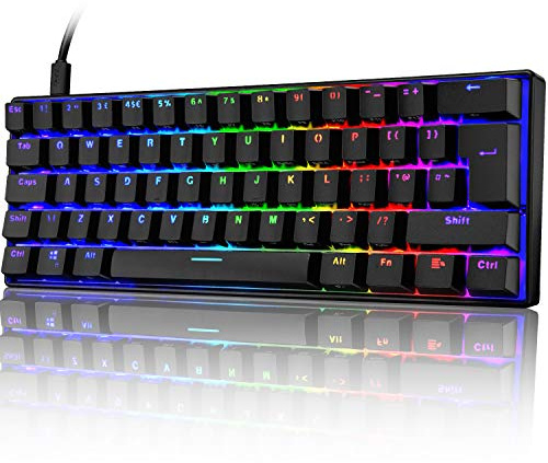 UrChoiceLtd UK61 60% Teclado mecánico para Juegos Tipo C Cableado 61 Teclas Retroiluminación LED Teclado Impermeable USB Retroiluminación RGB Teclas Anti-Fantasma para computadora/PC/Laptop/Mac