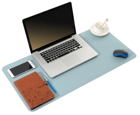 ARNTY Schreibtischunterlage Leder,Groß Laptop Tischunterlage Schreibtisch Unterlage,Ultradünnes Schreibtischmatte aus PU-Leder,Desk Mat für Büro-oder Heimbereich (Blau&Grau, 60 * 35cm)