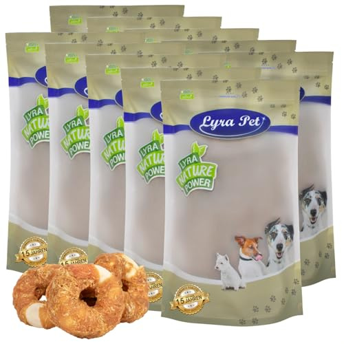 Lyra Pet® 10 kg Kauringe mit Hühnerbruststreifen - Kausnack für Hunde | Leckerli für Hunde - Kauartikel aus Rinderhaut mit Huhn - Proteinreiche Belohnung - Gut bekömmliches, fettarmes Hundefutter