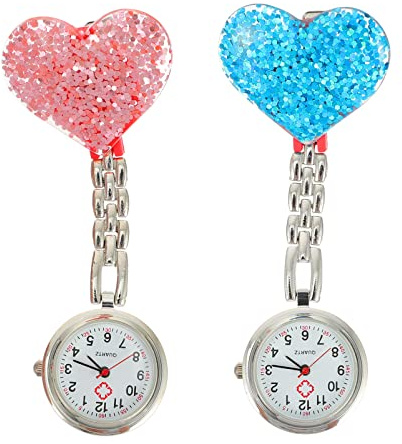 2 Stücke Uhr Taschenuhr Schwesternuhr Herz Design Krankenschwesteruhr Ansteckuhr Brosche Quarzwerk Pflegeuhr Fob Quarzuhr Geschenke für Arzt Damen, JNC13Q8Z816PXC099302EEHE
