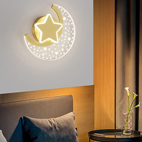 12W LED Innen Wandlampe Kinderzimmer Dimmbar Wandleuchte Mond Kinderlampe Sterne Nachtlicht Wand Junge Mädchen Schlafzimmer Nachttischlampe Aluminium Wandbeleuchtung Acryl Lampenschirm 3000K-6000K