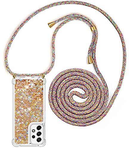 YuhooTech Handykette Hülle Kompatibel mit Samsung Galaxy A53 5G Handyhülle - Quicksand Glitzer Hülle mit Band - Silikon Handyhülle mit Kordel Umhängenband - Schnur mit Treibsand Case zum Umhängen