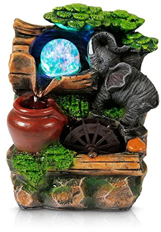 Dyna-Living Tabletop Water Fountain,Indoor Water Fountain, Elephant Indoor Waterfall Feature with Crystal Ball and Light for Home Office Decor Relaxation 6''X4''X8''