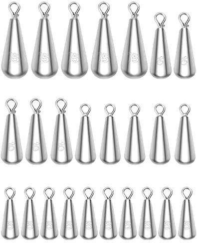 QWORK® 25 Stück Angeln Drop Shot Blei Set, Blei Angeln, Angeln Sinker Angelzubehör Set, 4 Größen, 5g/7g/10g/15g