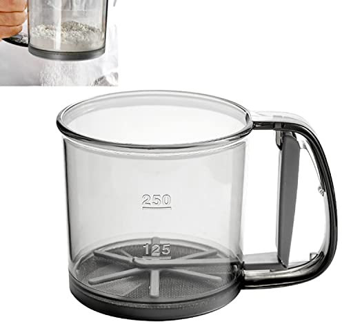 XiaZhiZhen Mehlsieb, handliches Mehlsieb, transparent, mit Vorsichtskala Backsieb, Mehlsieb, Edelstahlschichten, Sieb mit Handpresse, 1 Stück