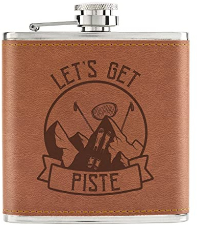 Let's Get Piste d Skiing Flachmann, PU-Leder, 170 ml, Hellbraun